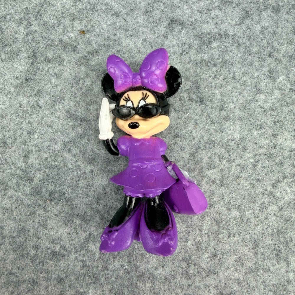 Disney Minnie Mouse PVC Figure Purple Dress Purse Sunglasses 2.5" No Base